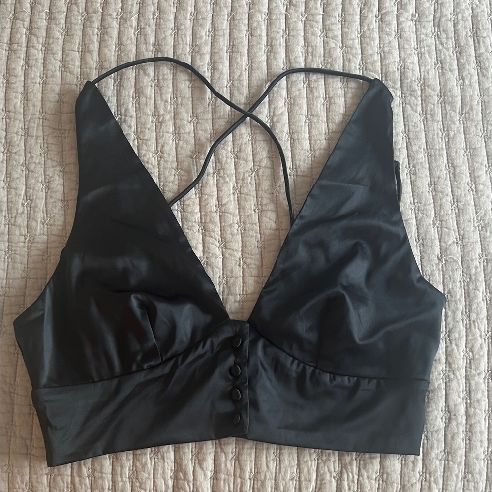 Free People Black Satin Top